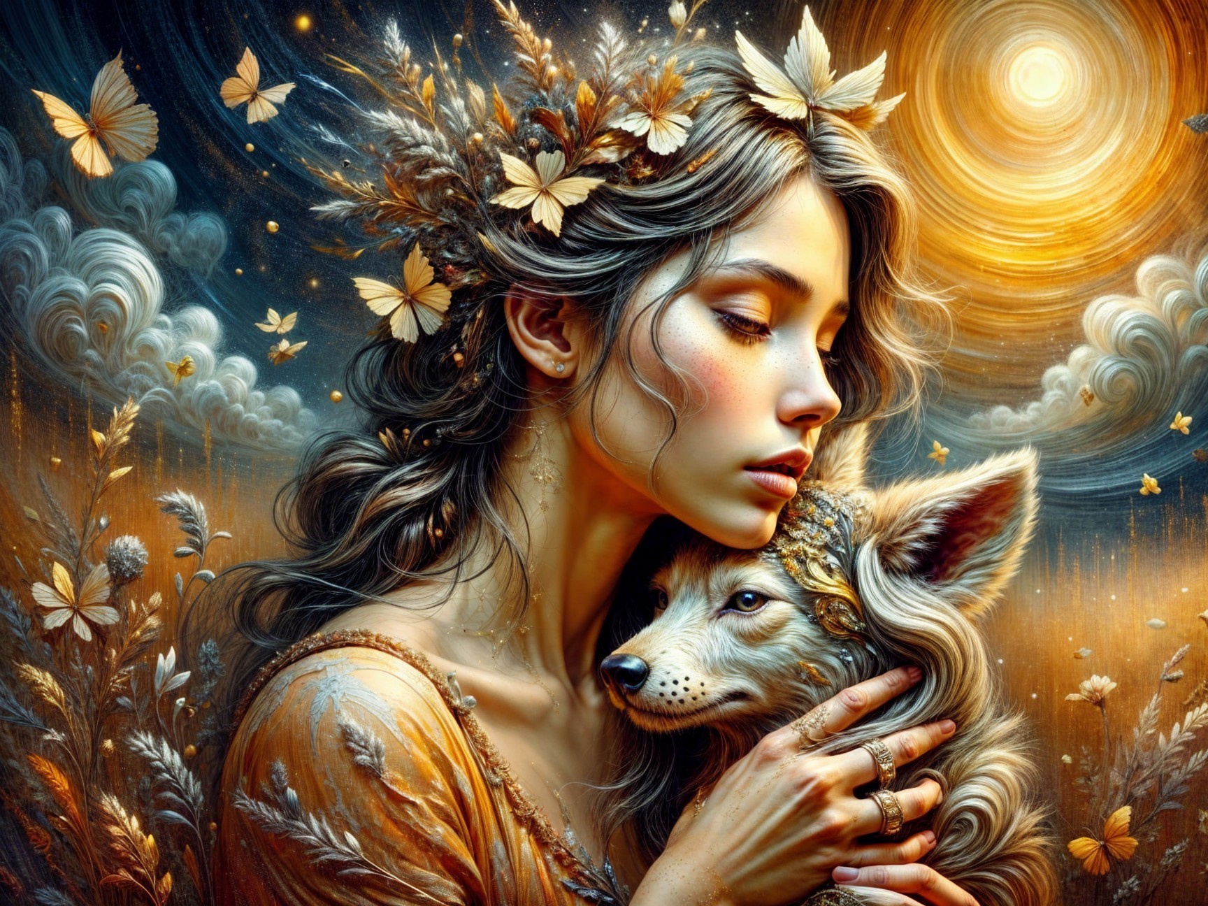 Ethereal Scene of Woman Embracing a Fox