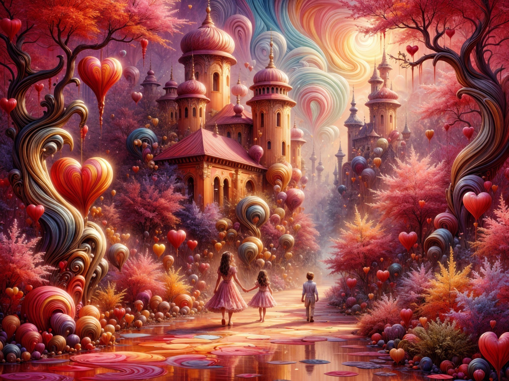 Whimsical Colorful Landscape with Enchanting Castle
