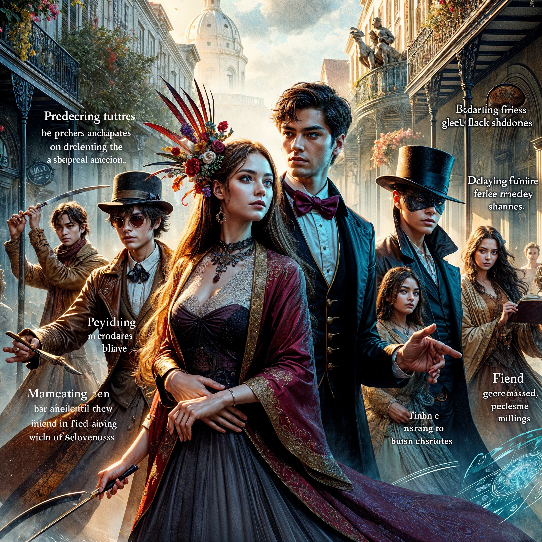 Gothic Street Scene with Elegantly Dressed Individuals