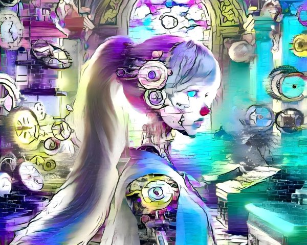 Surreal Robotic Girl in a Colorful Dreamlike Setting