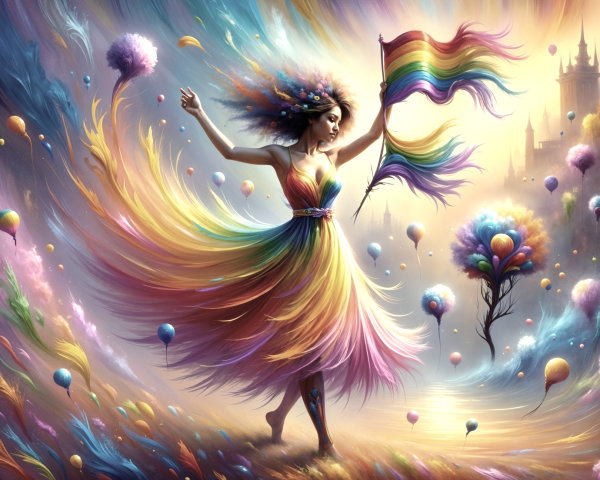 Vibrant Dance in Colorful Dreamy Landscape