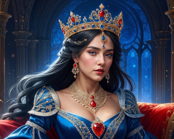 Young Woman in Royal Blue Gown with Gothic Background