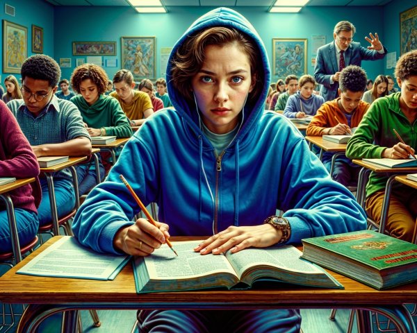 Classroom Scene with Focused Student and Peers