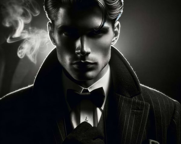 Monochrome Portrait of a Serious Man with Cigar