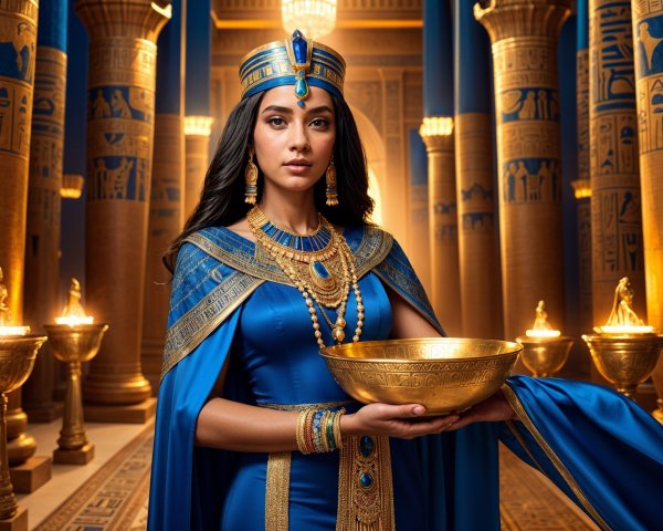 Regal Woman in Ancient Egyptian Setting with Gold Accents