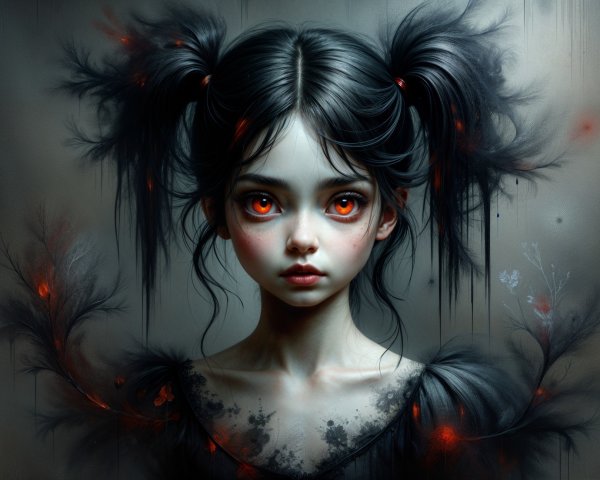 Portrait of a girl with orange eyes and dark hair