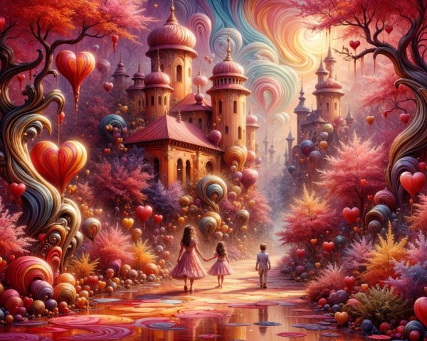 Whimsical Colorful Landscape with Enchanting Castle