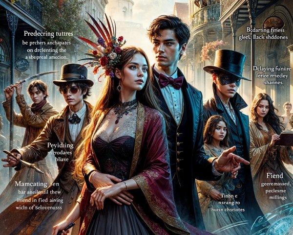 Gothic Street Scene with Elegantly Dressed Individuals