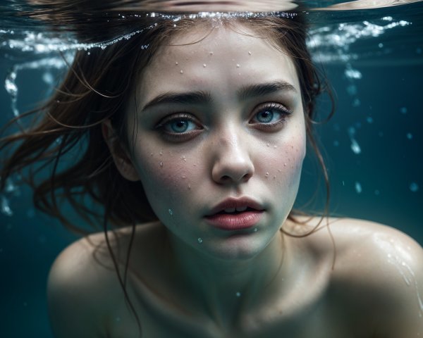 Young Woman Partially Submerged in Water Scene