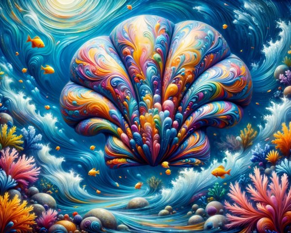 Vibrant Underwater Scene with Seashell and Coral