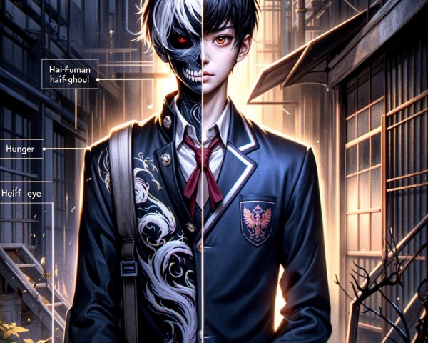Young Male Character Depicted with Duality Themes