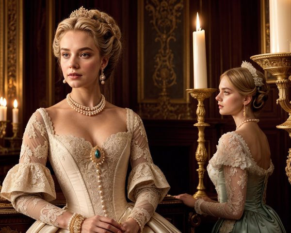 Elegant Women in Opulent Candlelit Room
