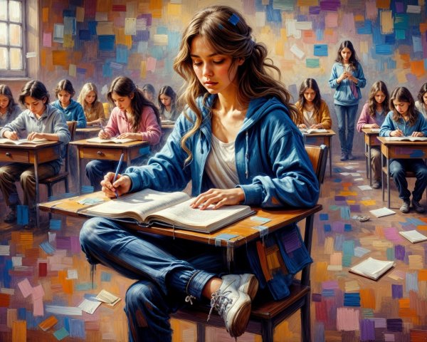 Classroom Scene with Girls Engaged in Study