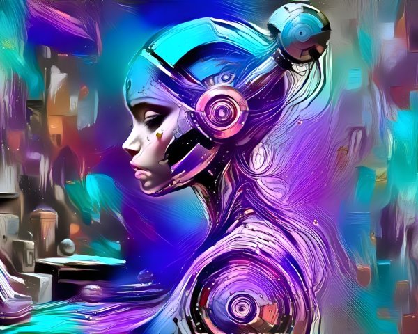 Futuristic Portrait of a Humanoid Robot with Colors