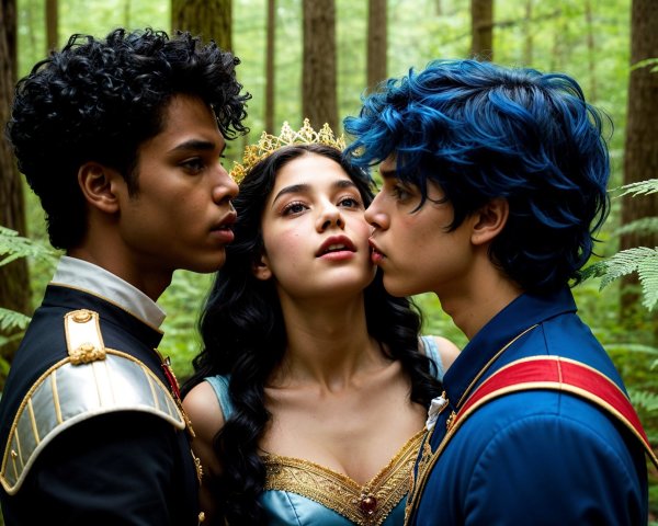 Young Individuals in Forest with Elegant Attire