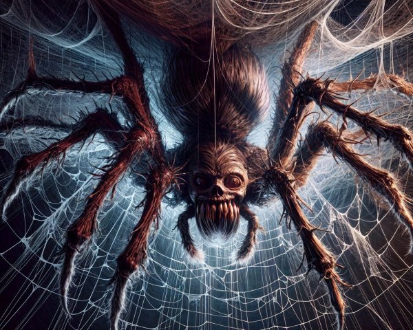 Menacing spider with textured fur in dark space