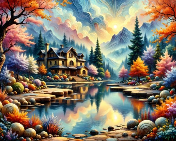 Tranquil Lake and Vibrant Sunset in Scenic Landscape