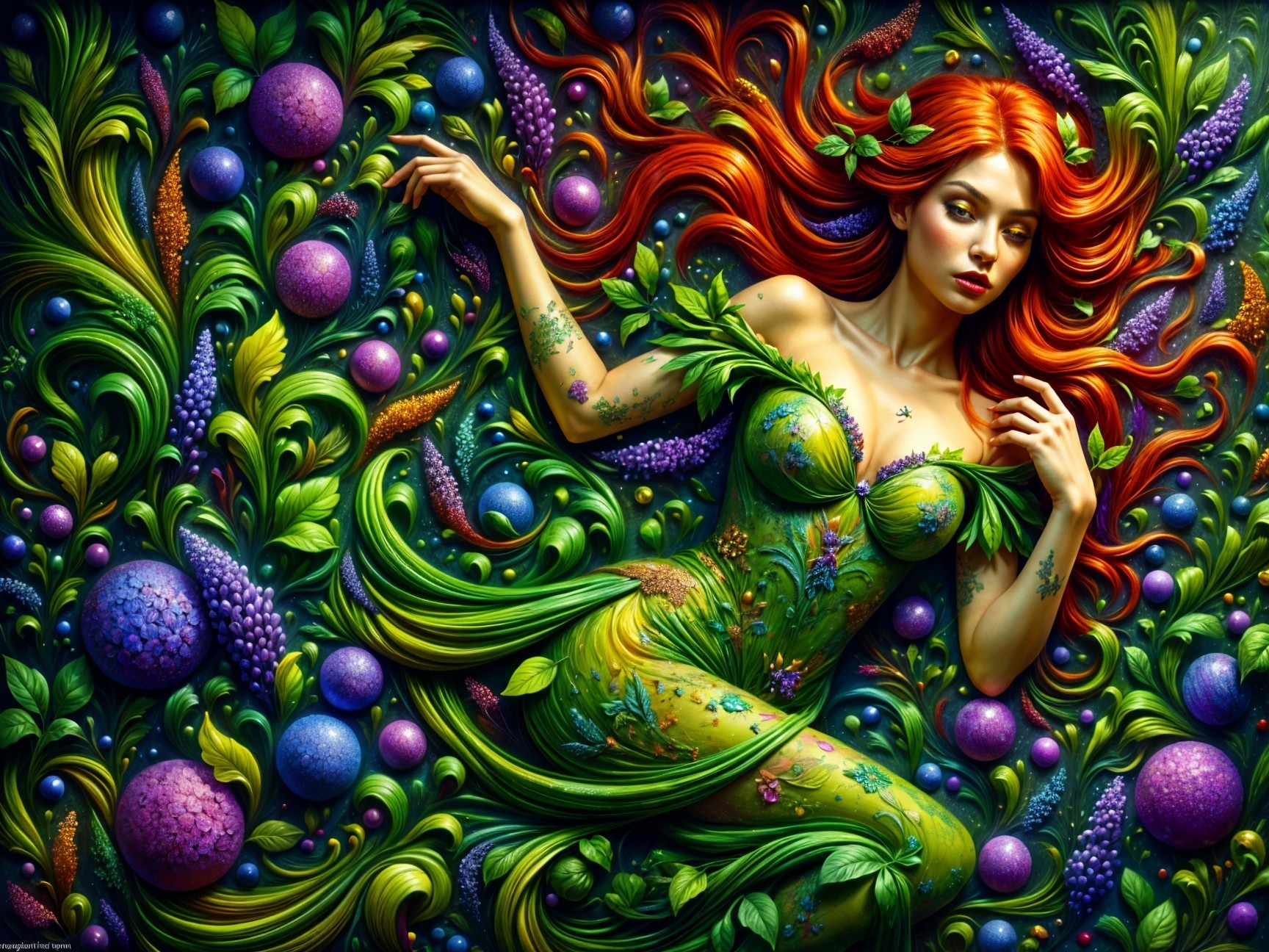 Vibrant Illustration of Woman in Lush Greenery