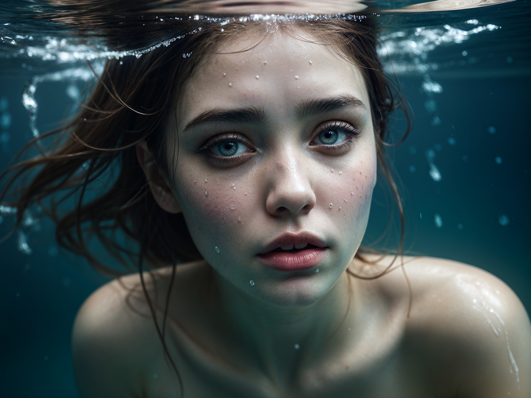 Young Woman Partially Submerged in Water Scene