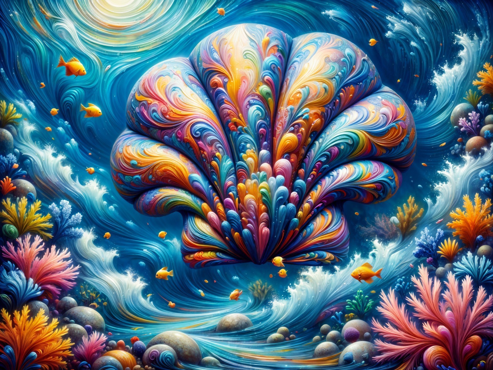 Vibrant Underwater Scene with Seashell and Coral