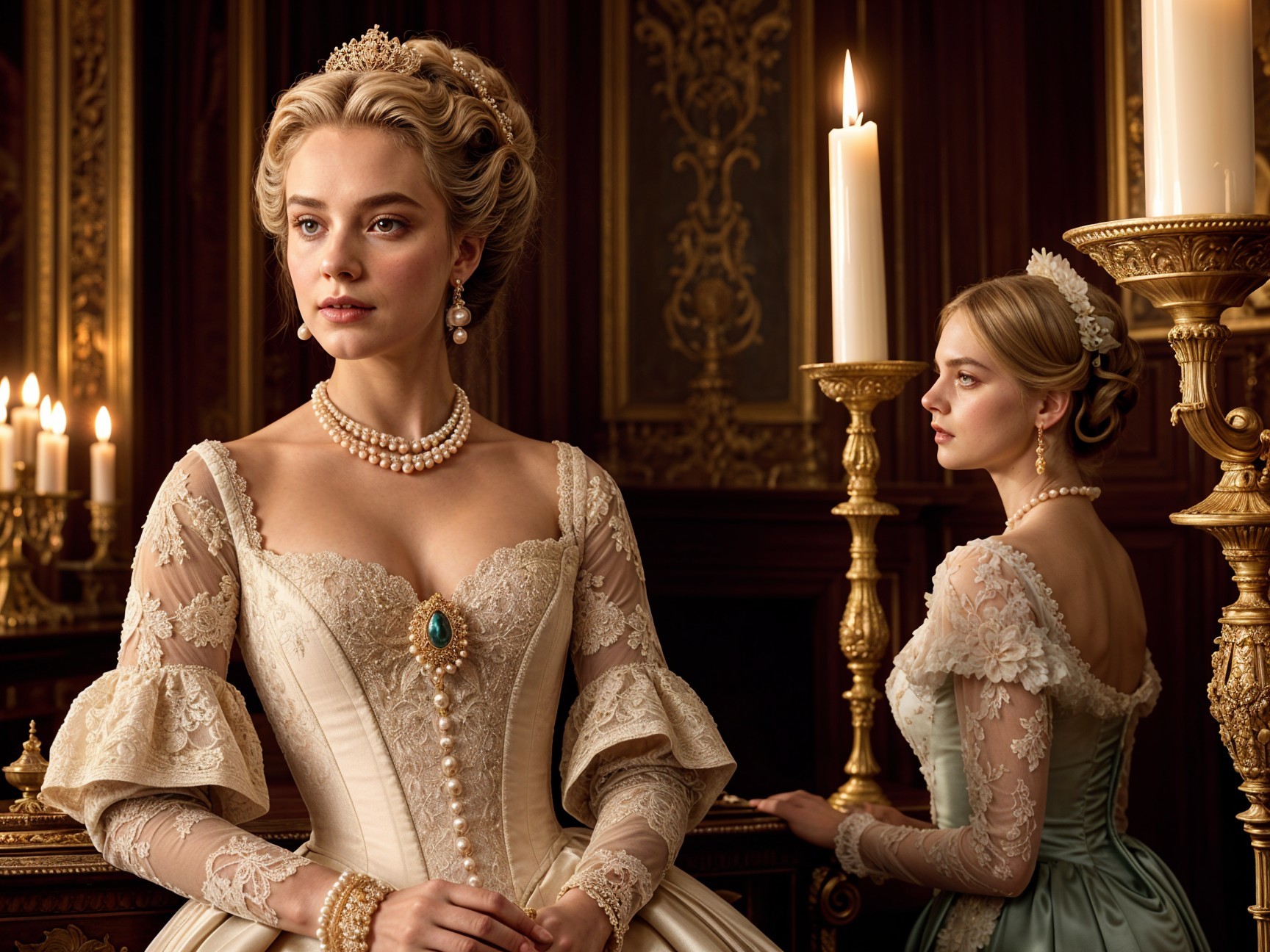 Elegant Women in Opulent Candlelit Room