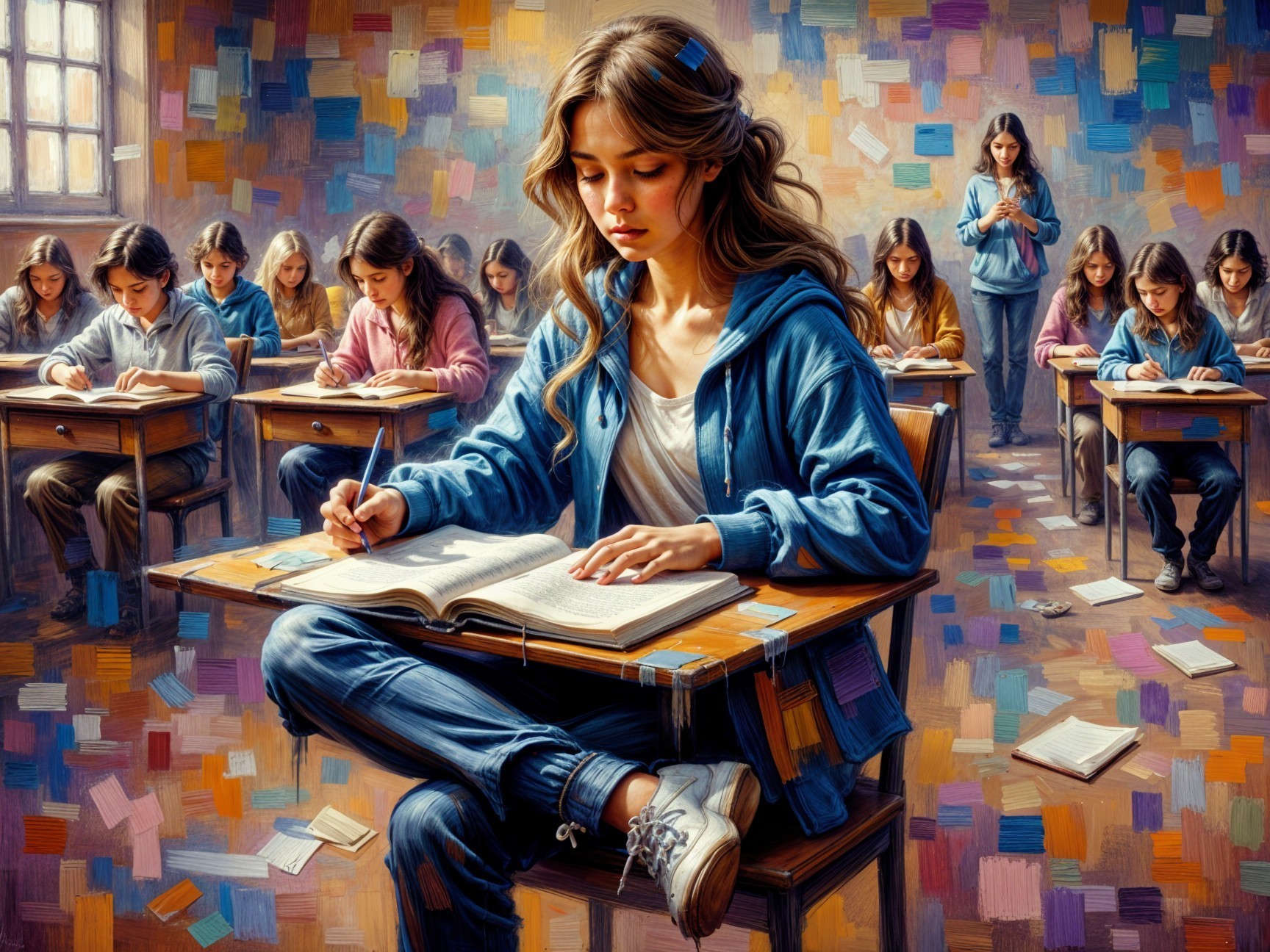 Classroom Scene with Girls Engaged in Study