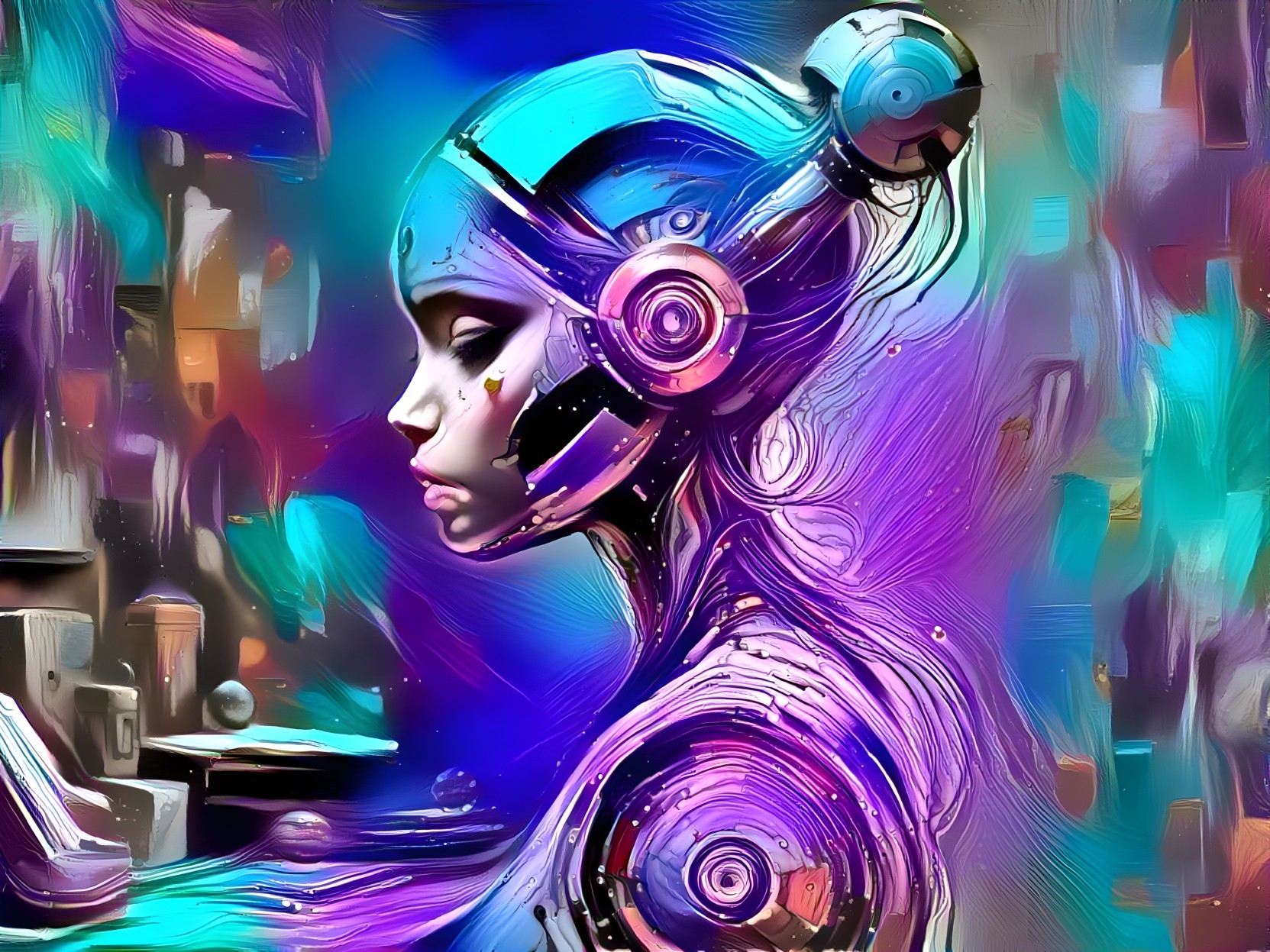 Futuristic Portrait of a Humanoid Robot with Colors