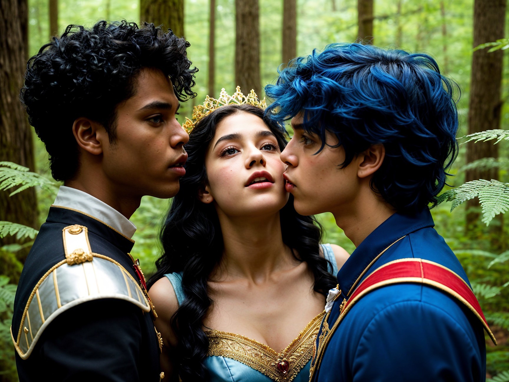 Young Individuals in Forest with Elegant Attire