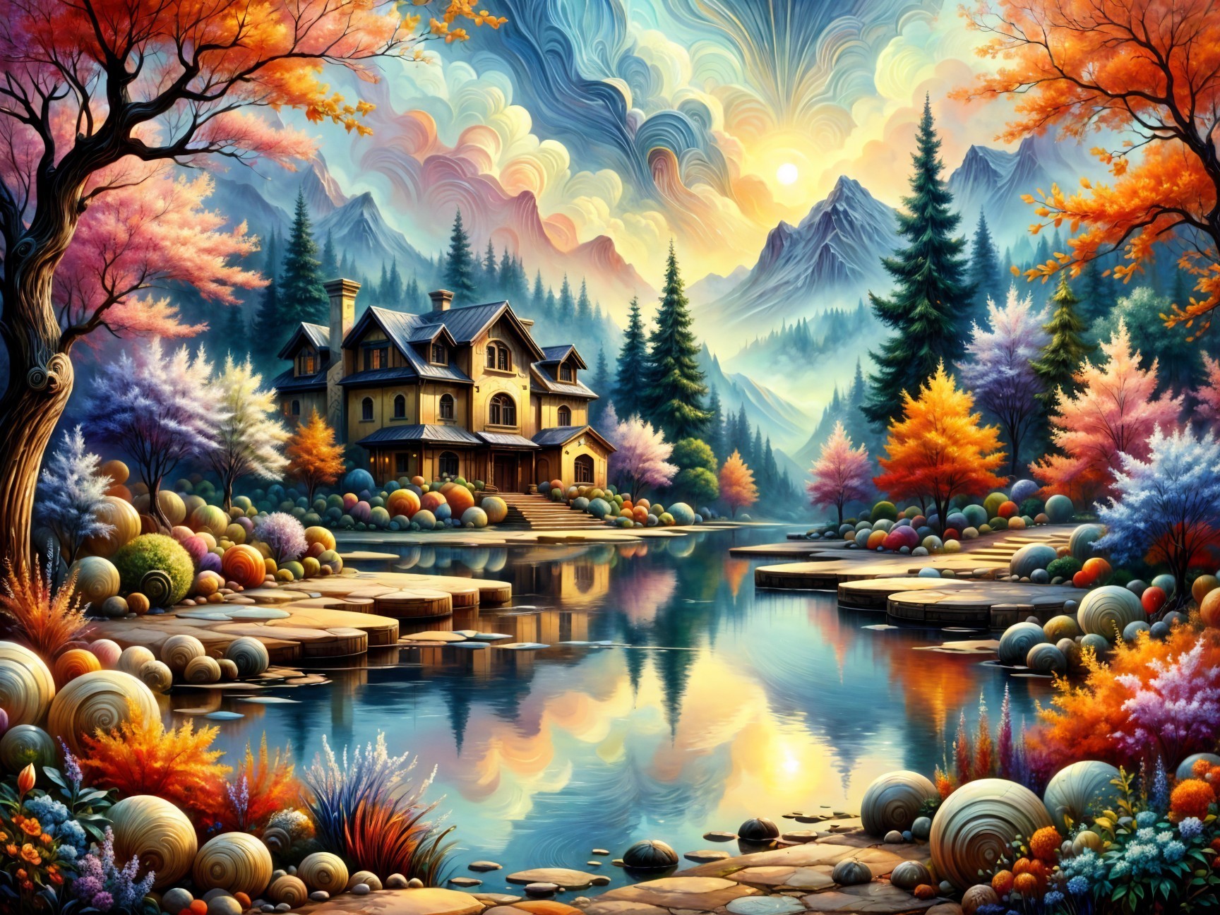 Tranquil Lake and Vibrant Sunset in Scenic Landscape