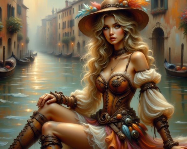 Steampunk Woman by Serene Canal in Venetian Setting