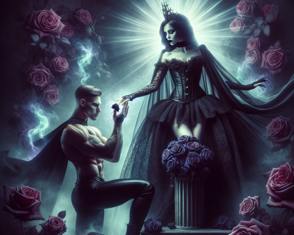 Gothic Fantasy Scene with Dark Queen and Knight