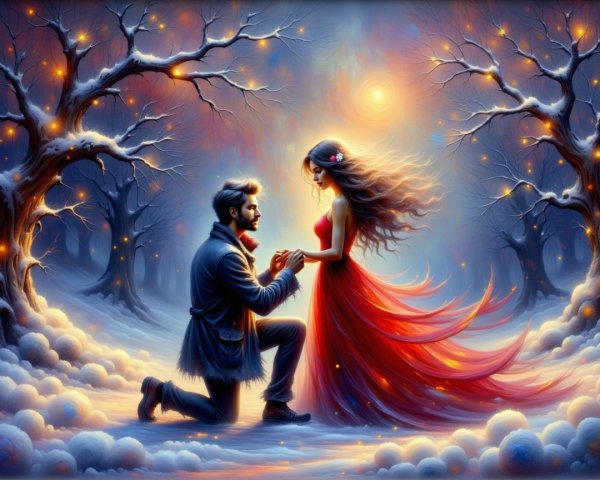Winter Romance in a Snowy Enchanted Landscape