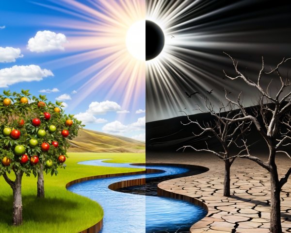 Contrast of Lush and Arid Landscapes in One Scene