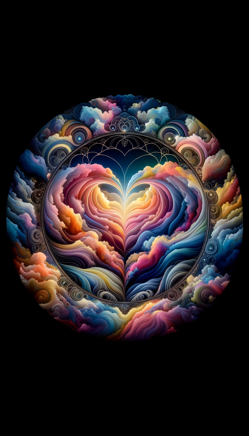 Vibrant Abstract Artwork with Heart-Shaped Clouds