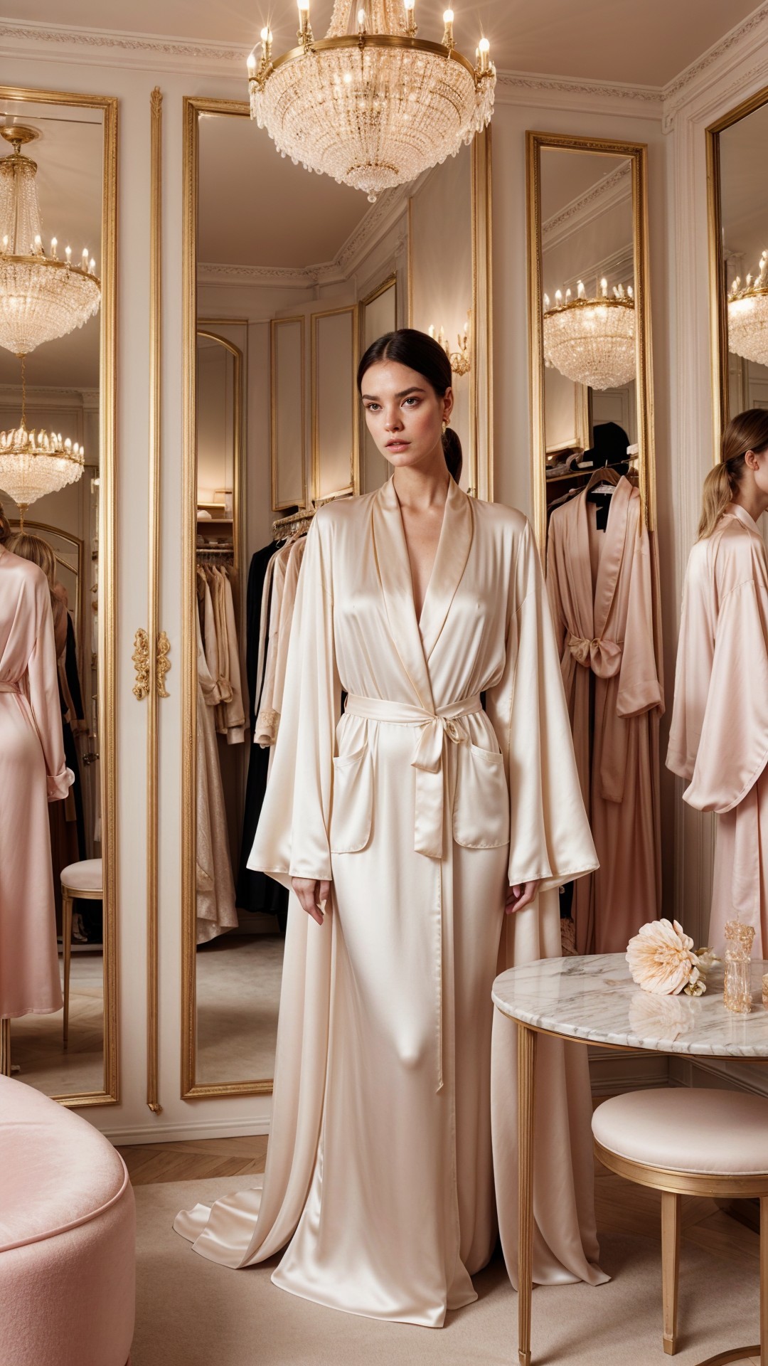 Elegant Model in Luxurious Dressing Room Setting