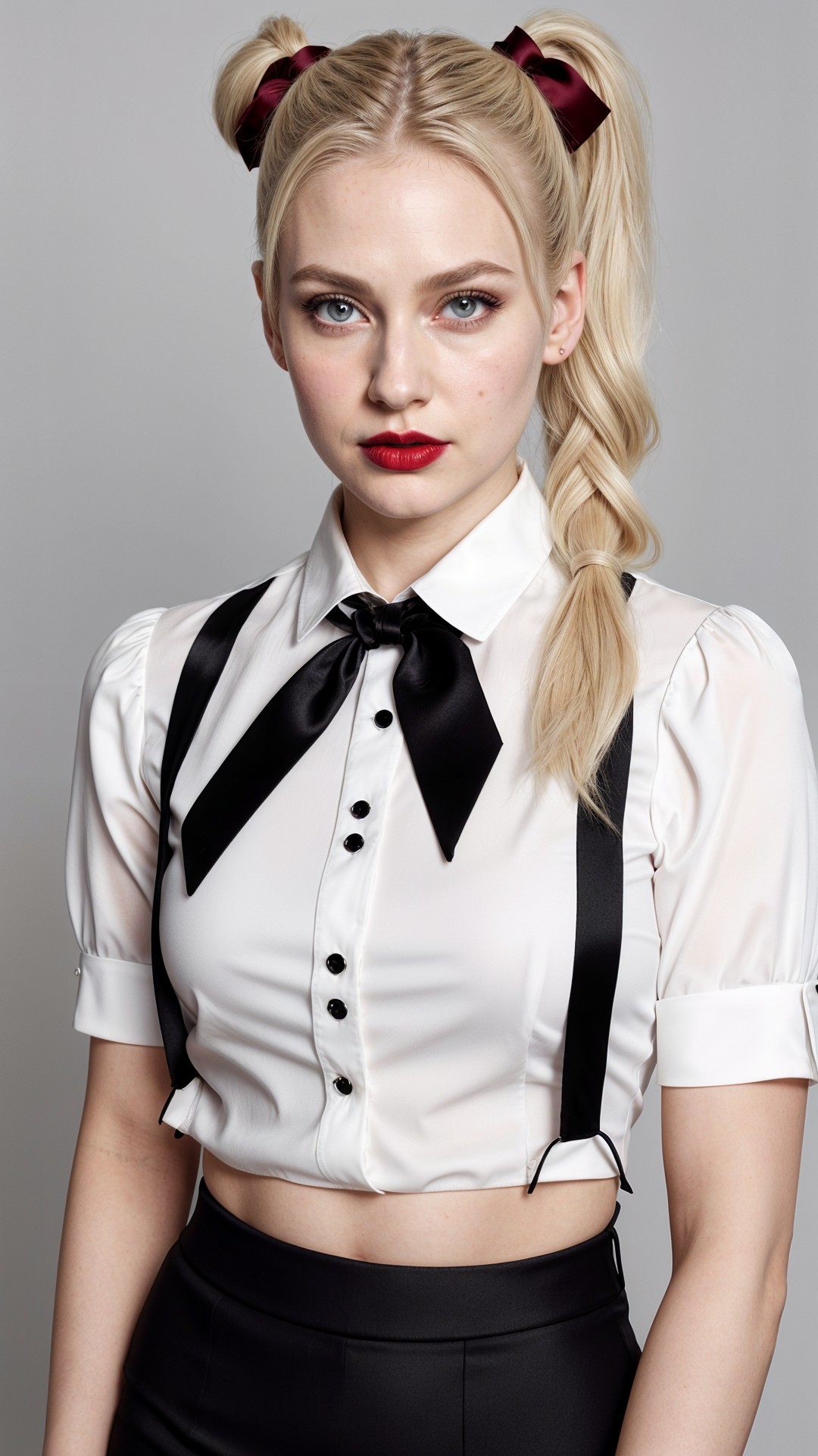 Stylish Young Woman in Cropped Blouse and Skirt