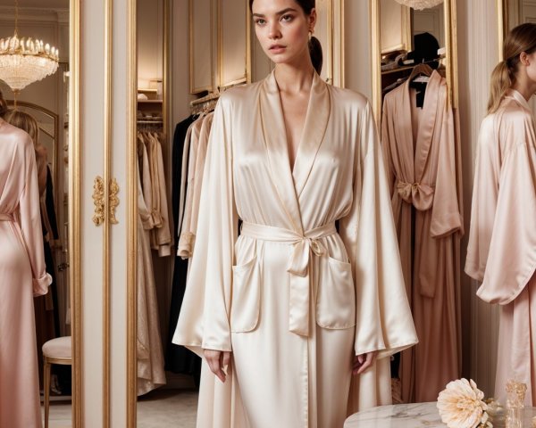 Elegant Model in Luxurious Dressing Room Setting