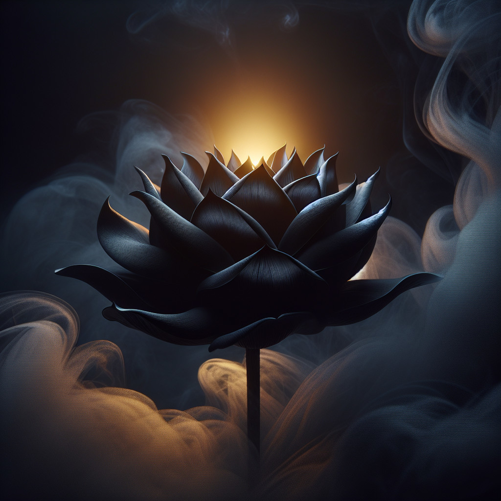 Black Lotus Flower with Swirling Smoke Background
