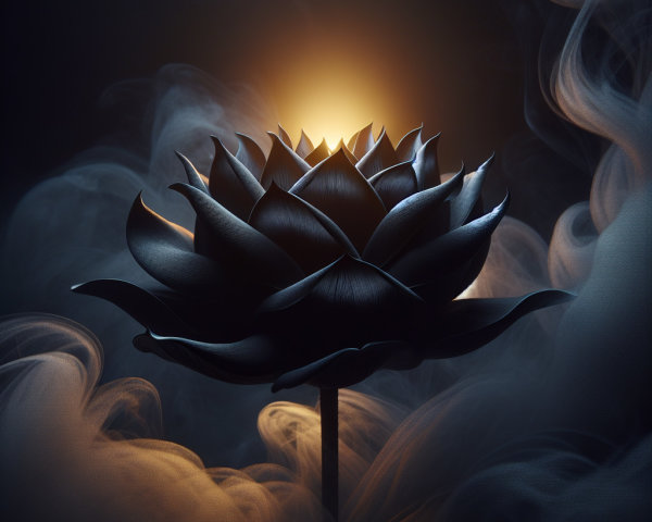 Black Lotus Flower with Swirling Smoke Background