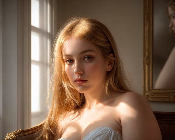 Young Woman in Soft Light with Reflective Backdrop