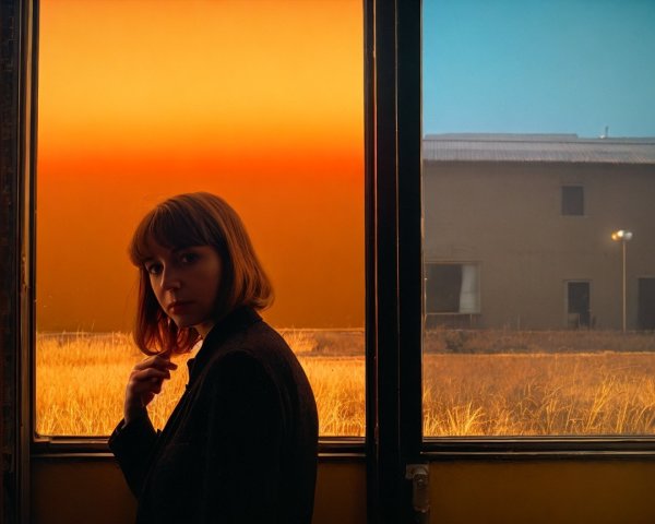 Young Woman by Window with Vibrant Background