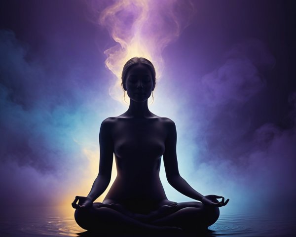 Meditative Figure Silhouetted Against Vibrant Background