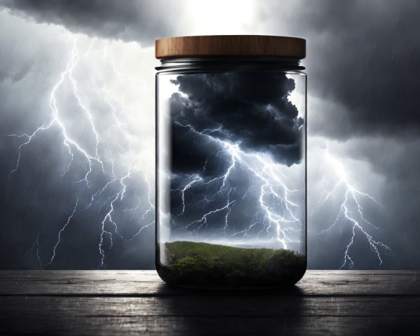 Glass Jar with Moss and Stormy Sky Contrast