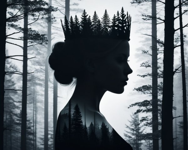 Silhouette of a woman with a crown of trees