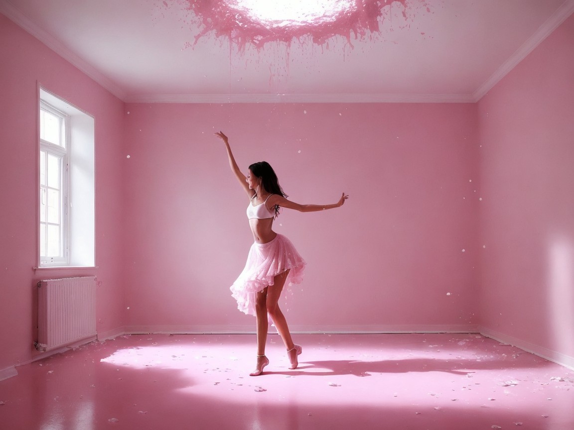 Dancer in a Bright Pink Room with Whimsical Decor