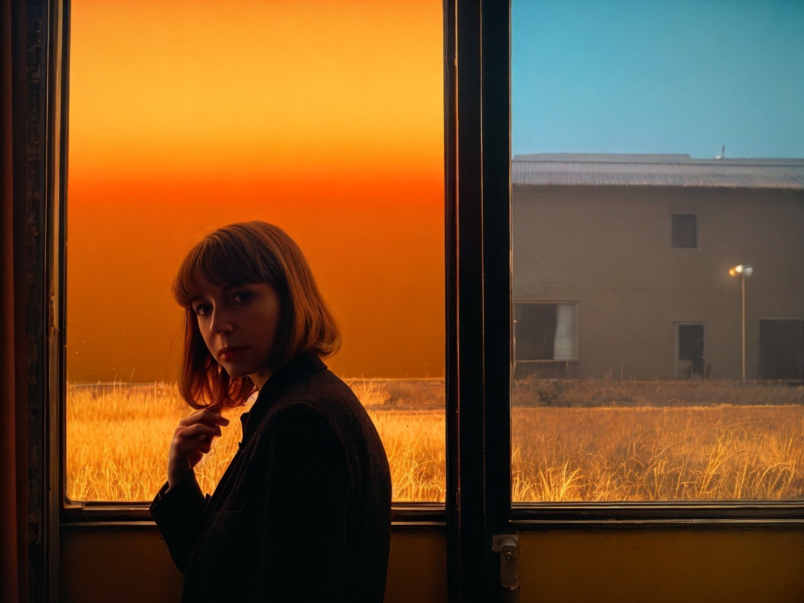 Young Woman by Window with Vibrant Background
