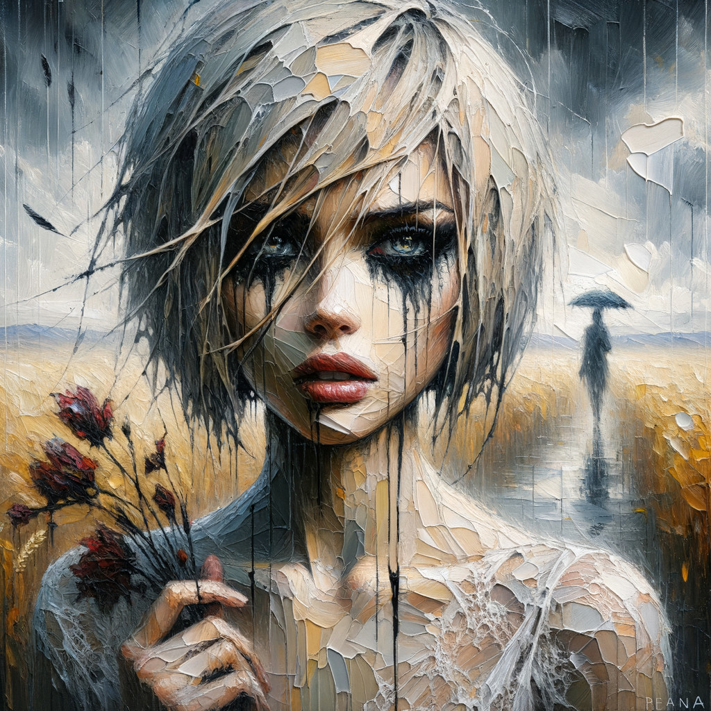 Portrait of a Young Woman with Dried Flowers and Tears