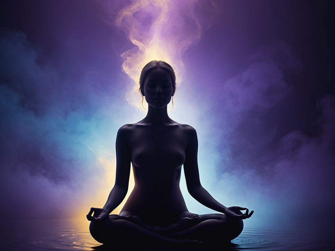 Meditative Figure Silhouetted Against Vibrant Background