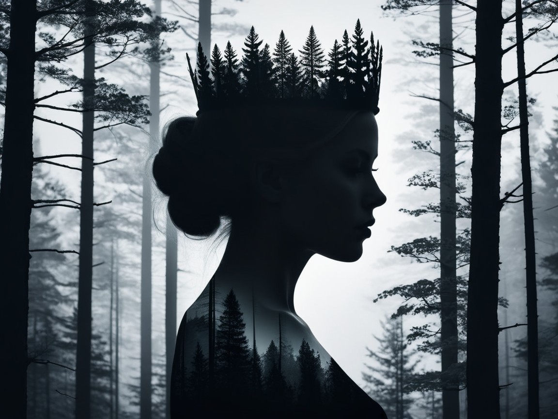 Silhouette of a woman with a crown of trees