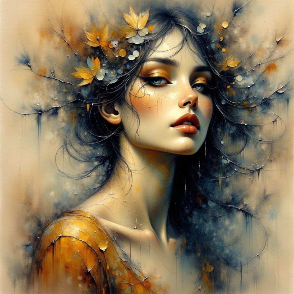 Portrait of a Young Woman with Autumn Leaves Crown